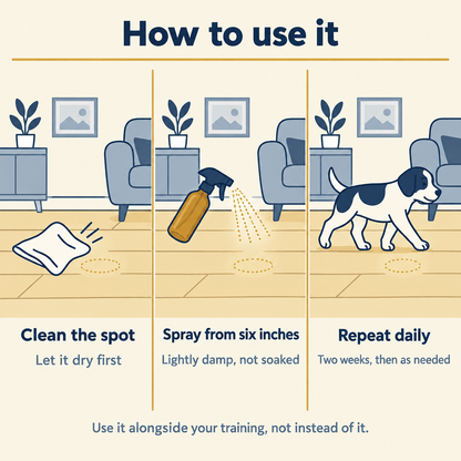 How to use it, clean the spot, spray from six inches, repeat daily